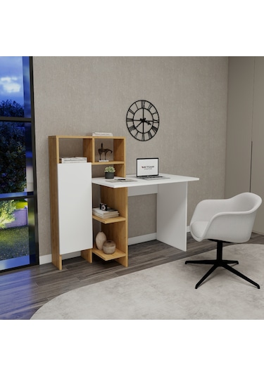 Arnetti Buğra Dolaplı Çalışma Masası Safirmeşe Beyaz Safirmeşe - Beyaz