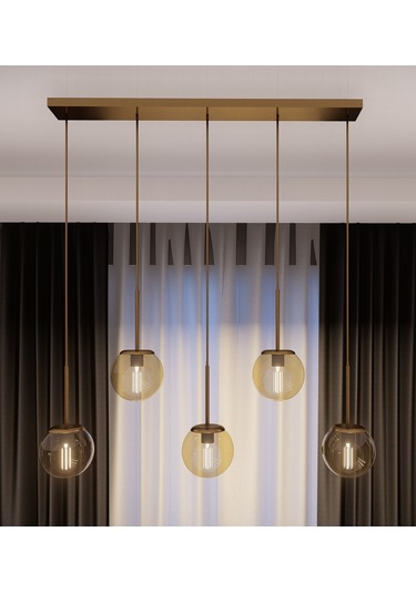 Dora Eskitme Metal Gövdeli 5'li Bal Rengi Cam Avize