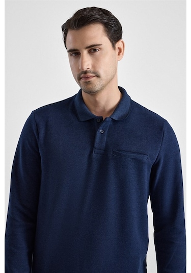 Süvari Lacivert Regular Düz Fermuarlı Polo Yaka Sweatshirt Sw2013700011-m09