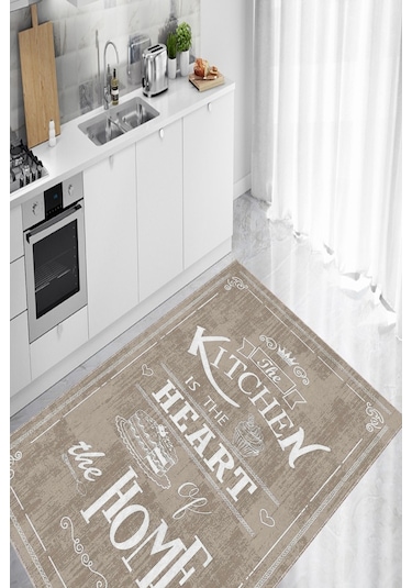 Decomia Home Dijital Baskılı Kaymaz Taban Yıkanabilir Kitchen Home Yazılı Kahverengi Mutfak Halısı DC-5017 Kahverengi