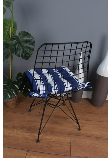 Altınpamuk Altınpamuk Beta Pofidik Mavi Beyaz Sandalye Minderi Bağcıklı 40X4