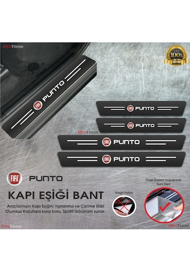 Fiat Punto Logolu Karbon Kapı Eşiği Koruyucu Suni Deri 4'lü