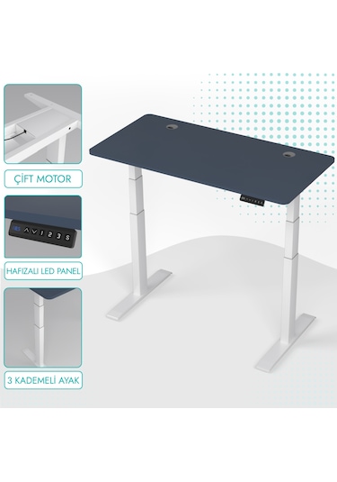 Karr Office O-Flex O2B2 Duo Çift Motorlu Elektrikli Yükseklik Ayarlı Masa - 120X60 - Pasifik Mavi Mavi