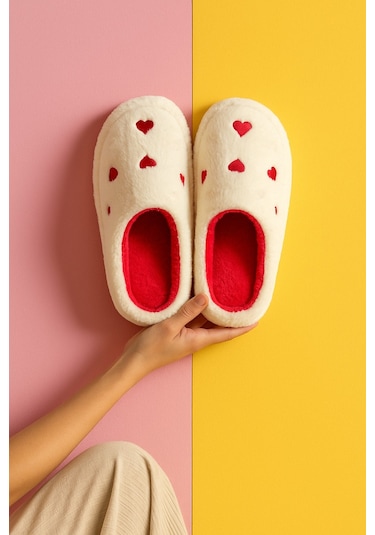 Elegant Kalpli Kadın Ev Terliği Günlük Rahat Kışlık Terlik Krem