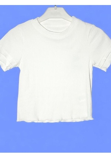Kız Çocuk Pamuklu Kaşkorse Fitilli Fırfırlı Bluz-15716 Ekru