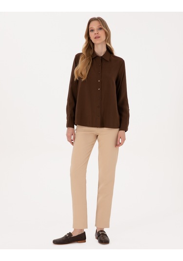 Pierre Cardin Kadın Koyu Kahverengi Gömlek Desenli 50318219-vr084 Koyu Kahverengi