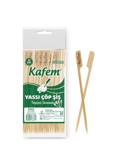 Kafem Yassı Çöp Şiş - Sunum Kürdanı 15 CM 50 Li x 10 Paket