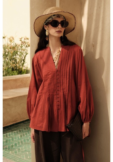 Manuka Nervür Detaylı Vual Tunik Turuncu