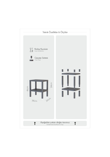 2 Katlı Dikey Raf, Plastik Sehpa, Balkon Rafı, Saksılık, Banyo Mutfak Rafı, Beyaz Beyaz