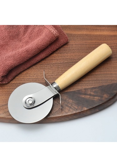 Cbtx Paslanmaz Çelik Pizza Ocağı Pizza Tekerleği Bıçağı Ve Kek Bıçağı Ahşap