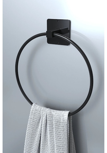 Atacı Yapışkanlı 4lü Siyah Uzun Havluluk Sabunluk Wc Tuvalet Kağıtlık Yuvarlak Havluluk Banyo Seti Siyah