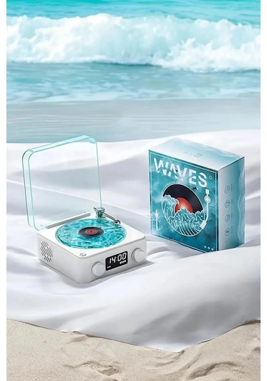 Just Cheap Store Waves Nostalji Plak Görünümlü Bluetooth Hoparlör 3d Ses Dalgası Retro Müzik Plak Mavi