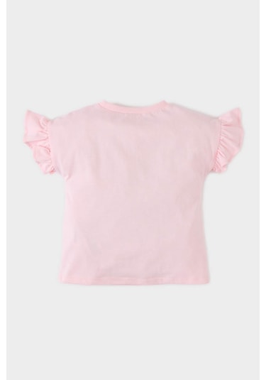 DeFacto Kız Bebek Bisiklet Yaka Baskılı Kısa Kollu Tişört E8385A525SMPN99 Pembe