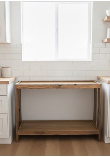 2 Katlı Doğal Ahşap Çok Amaclı Masif Kahve Standı Koyu Meşe Meşe