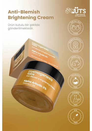 Cosmogenesis Labs %2 Arbutin Leke Kremi 50ml - C Vitaminli Leke Karşıtı Aydınlatıcı Cilt Tonu Eşitleyici Vegan