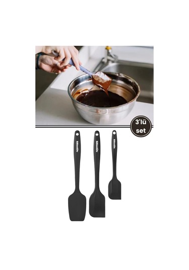 Silicolife 3 Lü Spatula Seti, Isıya Dayanıklı Yanmaz Yapışmaz Silikon Küçük Spatula Büyük Spatula Kaşık Spatula Siyah