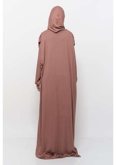 Pratik Tek Parça Pamuklu Yarasa Kollu Tak Çıkar Başörtülü Tesettür Namaz Elbisesi Toprak Çok Renkli