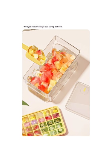 Snapbuy Kolay Kullanımlı 68 Küplük Buz Kalıbı-ev Tipi, 2 Katlı, Baskılı, Dondurucuya Uygun Sarı