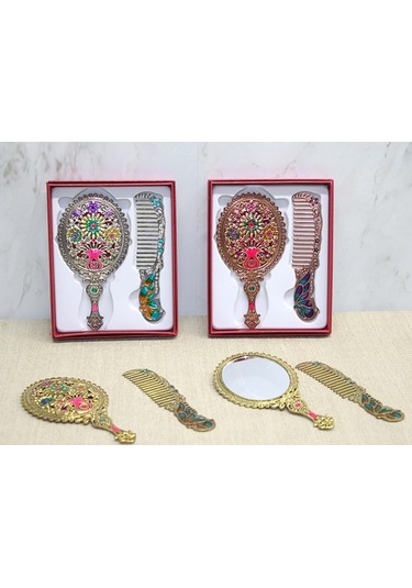 Çiçekli Ayna Ve Tarak Seti Küçük Boy