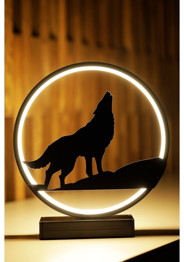 Bozkurt Metal Led Masa Lambası Yalnız Kurt Temalı Dekoratif Gece Lambası Led Özgürlük Simgesi Kurt