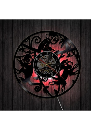 Primepickings Müzik Vinil Kayıt Duvar Saati - Little Monkey Vinyl Records Led Işık Duvar Saati - Vinil Saat A
