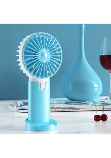 Honmex Usb Şarj Edilebilir El Fanı - Led Işık Ve 3 Hızlı Modlu Taşınabilir Mini Soğutucu X2 Mavi