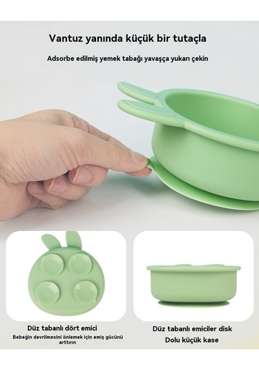 Jianfan Bebek Silikon Mama Tabağı Kendiliğinden Beslenme Eğitimi Vakumlu Kase Yeşil