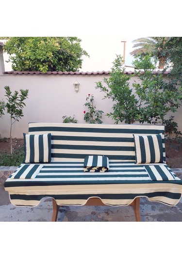 Mandaş Süngerli 3 Kişilik Salıncak Minder Seti -yeşil Krem Yeşil