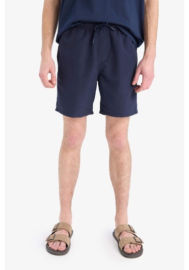 DeFacto Regular Fit Kısa Boy Cepli File Astarlı Beli Bağcıklı Düz Hafif Kumaş Deniz Şortu E5133AXNSNV256