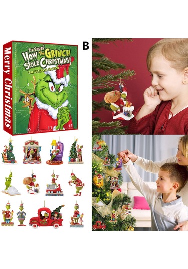 Gajeena Yılbaşı Ağacı Süsü - 12 Saatli Greenwich Şans Kutusu Yeşil Tüylü Canavar Dekoru