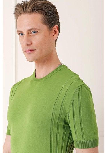 Slim Fit Bisiklet Yaka Kısa Kol Yeşil Triko Tr 869 Yeşil