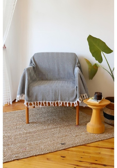 Siyah Pamuklu Tekli Koltuk Berjer Örtüsü, Şalı 150x170cm Siyah