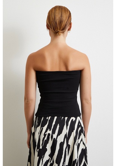 Straplez Top Siyah Siyah