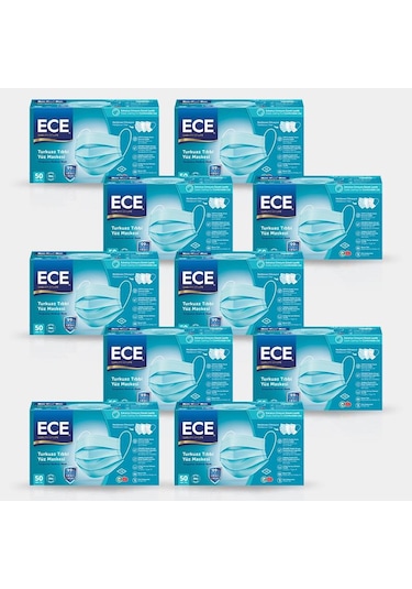 Ece Full Ultrasonik Meltblownlu Maske 500 Adet Turkuaz