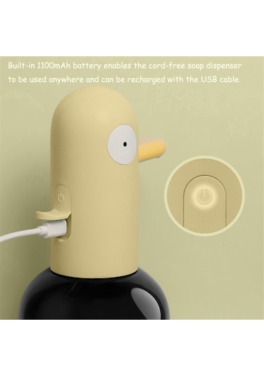 Xiaaokeji Köpük Sabunluk Temassız Ördek Şeklinde Sabunluk 400ml Sarı
