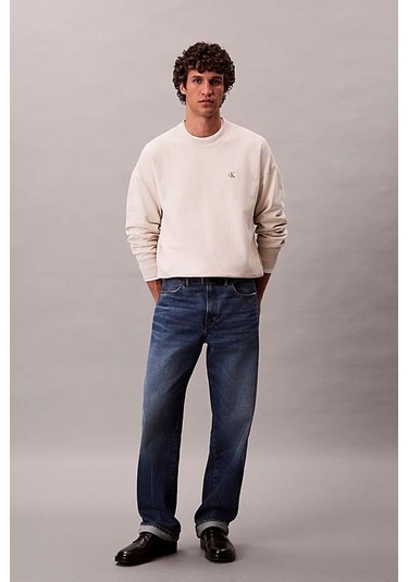 Erkek Rahat Kalıp Bisiklet Yaka Sweatshirt - Ekru Chalk