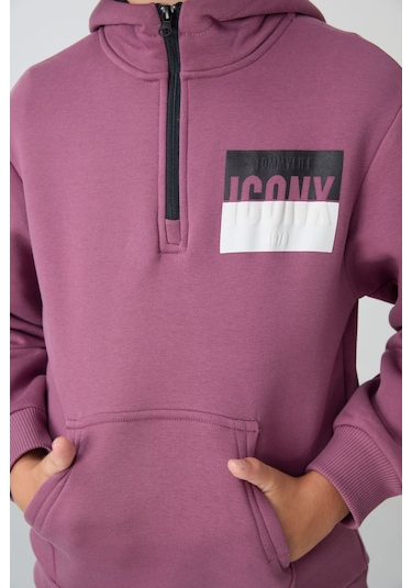 Tommy Life Soft Vişne-lacivert Pamuklu Kalın İçi Tüylü Yumuşak Dokulu Standart Fit Baskılı Erkek Çocuk Eşofman Kırmızı - Lacivert