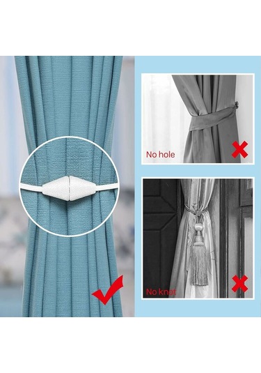 4'lü Manyetik Perde Bağları El Yapımı Dokuma İp Ev Ve Ofis İçin Pratik Ve Dekoratif Bej Diğer