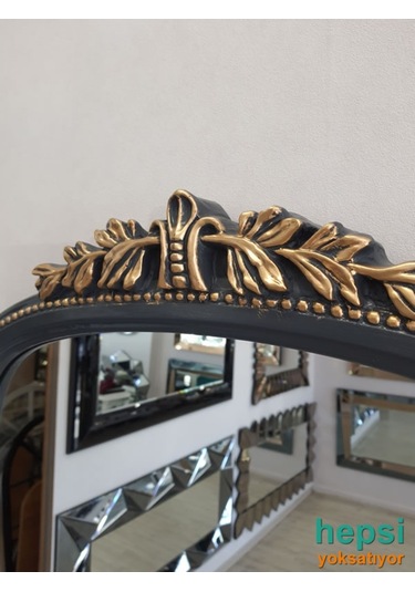 Matmazel Model Antrasit Altın Renk Varaklı Boy Aynası