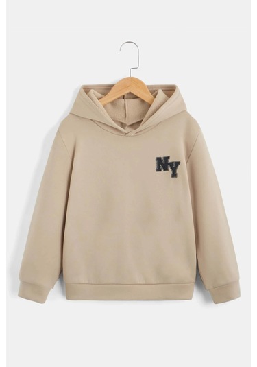 Ny Baskılı Erkek - Kız Çocuk Rahat Kalıp Sweatshirt Bej