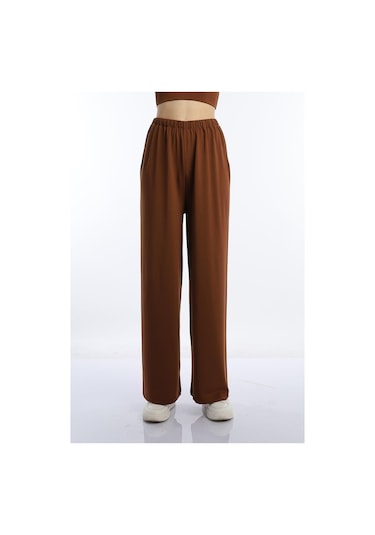 Quhox Kadın Allegro Kumaş Oversize Pantolon Kahverengi