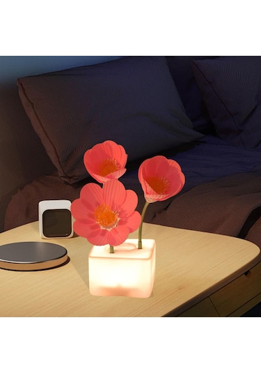 Homyl Otomatik Blooming Çiçek Gece Işık Yatak Odası Ekran Pembe Çok Renkli