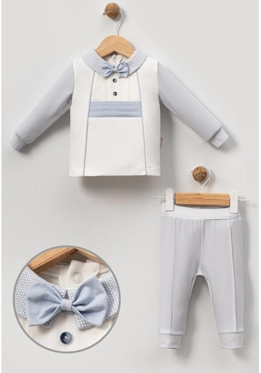 Önü Düğme Aksesuarlı Bebe 2'li Erkek Takım Mavi