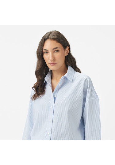 Nautica Kadın Mavi Regular Fit Çizgili Gömlek Çizgili 55w057t Mavi