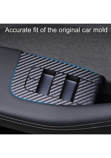 4pcs /tesla İçin Set Model 3 Asansör Penceresi Düğmesi Çıkartma Araç İç Mekan, Stil: Karbon Fiber