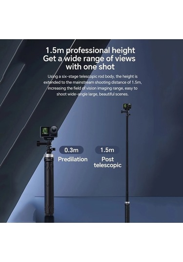 Tongxida 360 Derece Dönen 1,5m Selfie Çubuğu Katlanabilir Tripod Gopro Hero / Insta360 / Djı Osmo Action Siyah