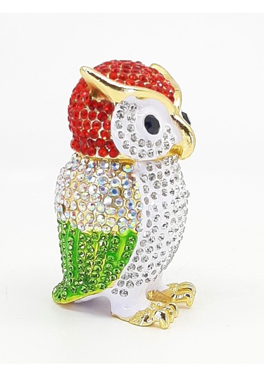 Swarskybyks857 2li Swaroski Taşlı Metal Baykuş Mücevher Kutusu