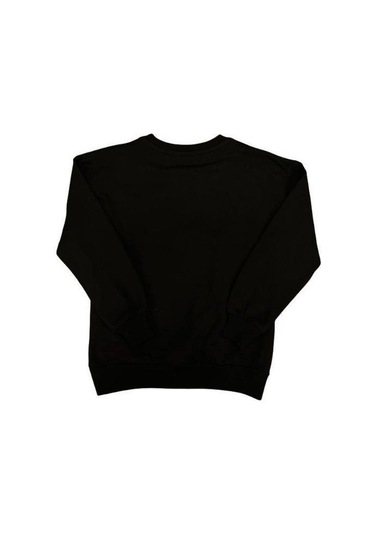 Kız Çocuk Pamuklu İnci İşlemeli İnce Sweatshirt-15007 Siyah