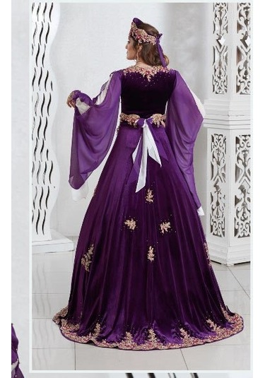 Ceyyiz Kadife Özel Dikim Bindallı Kına Elbisesi Leylak