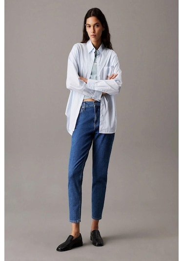 Calvin Klein Kadın Mom Denim Mavi Kot Pantolon-4980 Lacivert